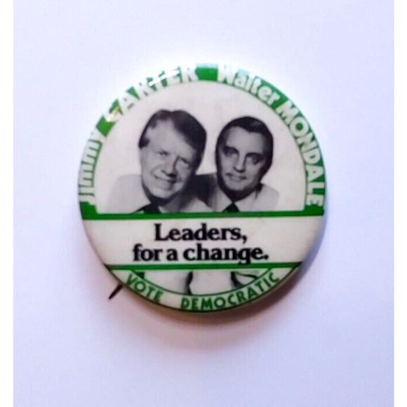 Jimmy Carter Walter Mondale Pinback Vote Democratic Campaign Button Pin 1976 - Picture 2 of 3
